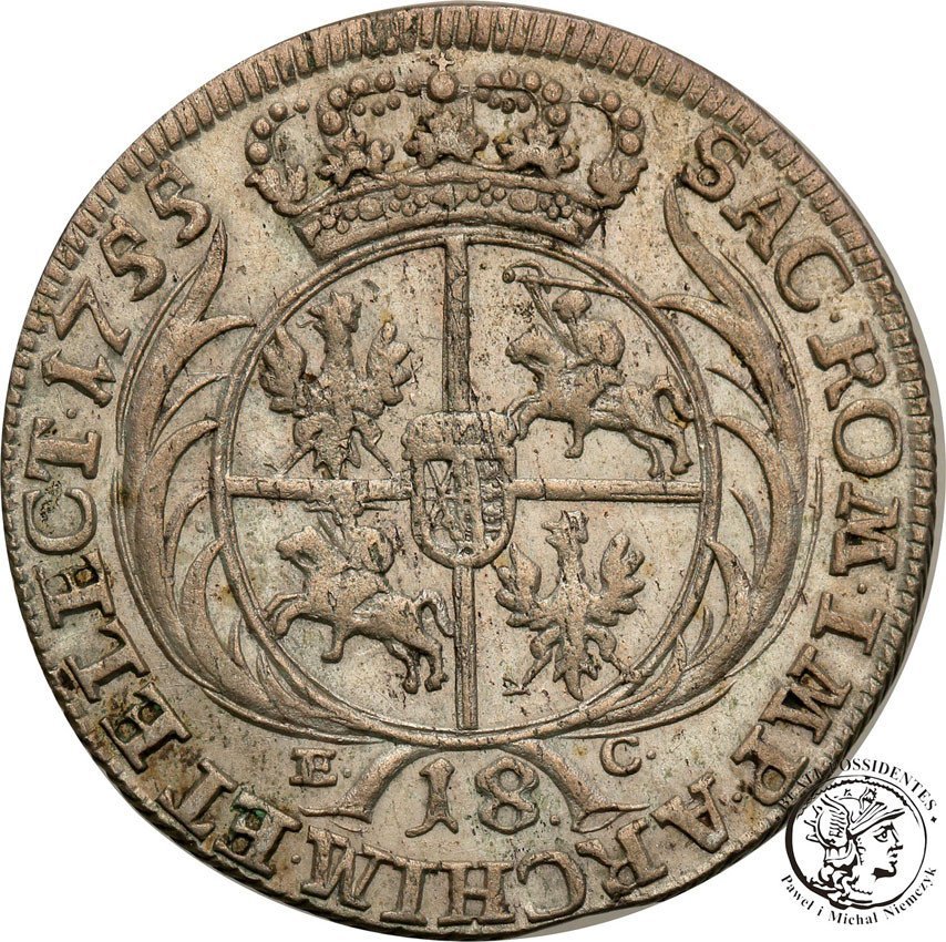 August III Sas. Ort (18 groszy) 1755 EC, Lipsk